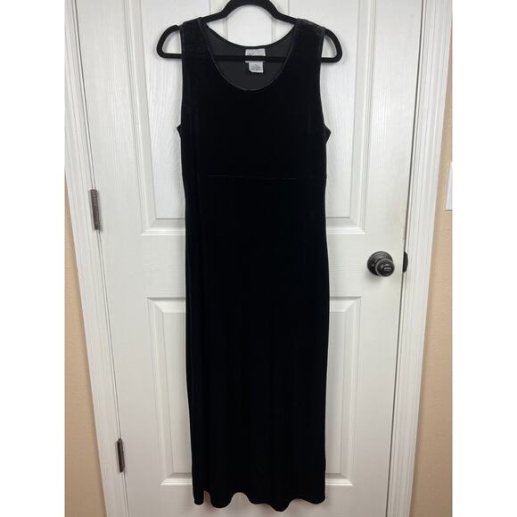 90s Black Velvet Sleeveless Maxi Dress Empire Cut Size 8 Evening Formal Gothic - Picture 6 of 6